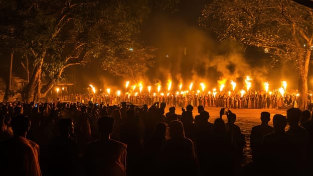 Participants carry torches during a vibrant night parade illuminating the festival atmosphere and showcasing local culture and tradition.