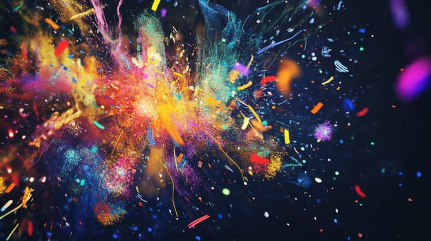 A vibrant display of colors and confetti bursts into the air during a lively celebration creating a joyful atmosphere.