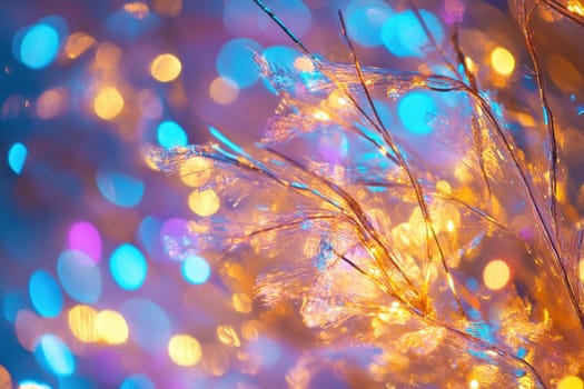 Twinkling lights wrap around delicate branches creating a magical atmosphere during a festive evening celebration.