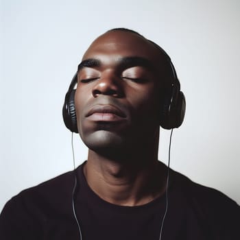 African American Man with earphones listening to Music Art