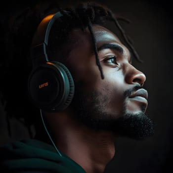 African American Man with earphones listening to Music Art