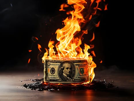 Dollars on fire business concept