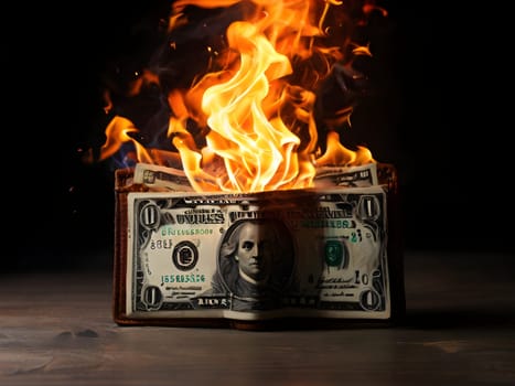 Dollars on fire business concept