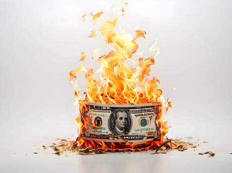 Dollars on fire business concept