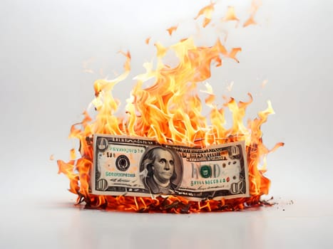 Dollars on fire business concept