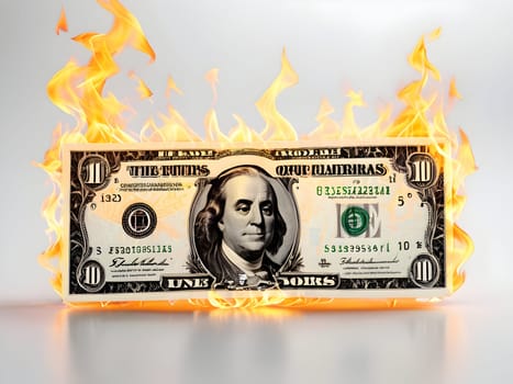 Dollars on fire business concept