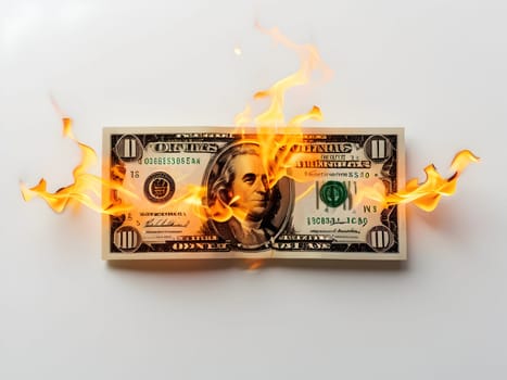 Dollars on fire business concept