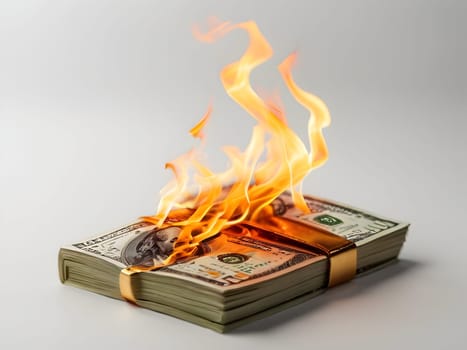 Dollars on fire business concept