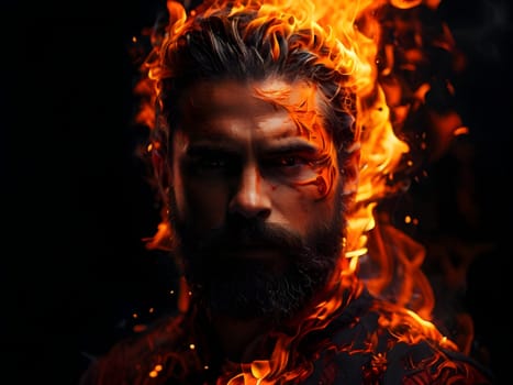 Handsome bearded man on fire