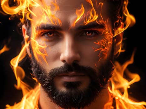 Handsome bearded man on fire