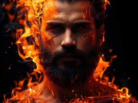 Handsome bearded man on fire