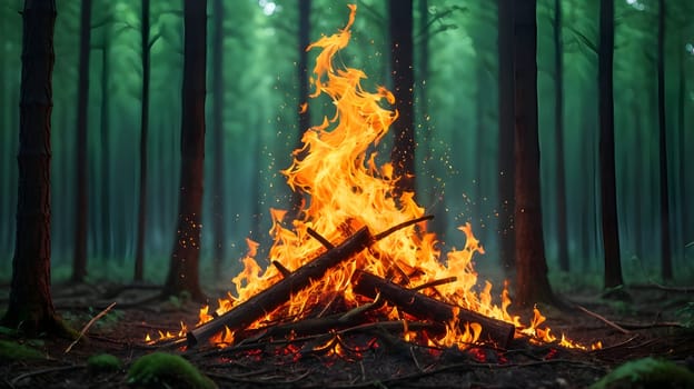 Fire flames in the forest