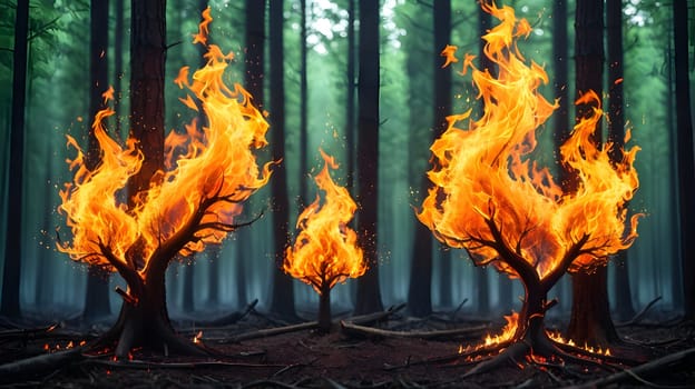 Fire flames in the forest