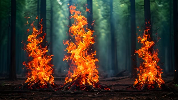 Fire flames in the forest