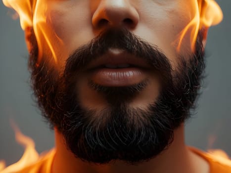 Handsome bearded man on fire