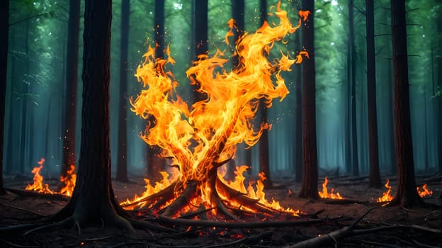 Fire flames in the forest