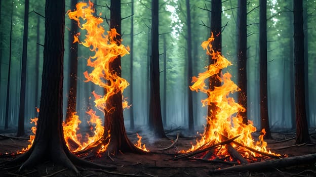 Fire flames in the forest