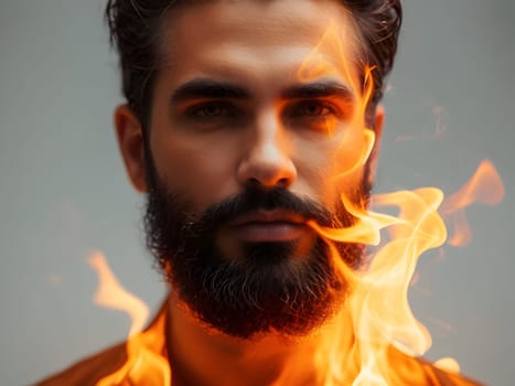 Handsome bearded man on fire