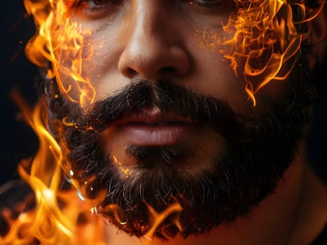 Handsome bearded man on fire