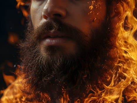 Handsome bearded man on fire