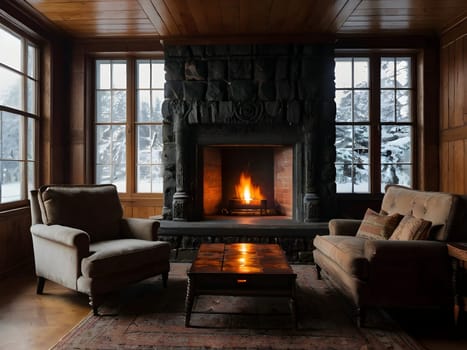 Fireplace in cozy old house