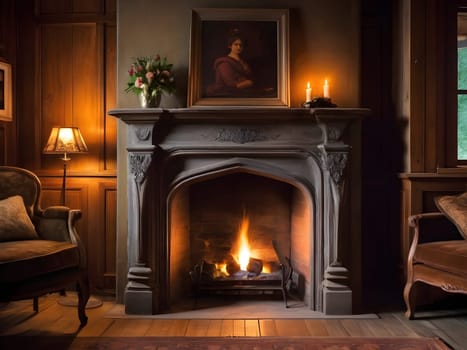 Fireplace in cozy old house