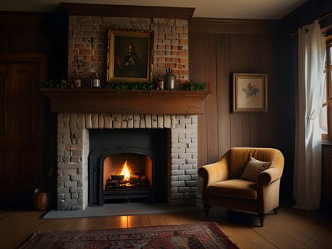 Fireplace in cozy old house