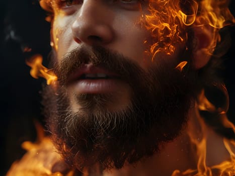Handsome bearded man on fire