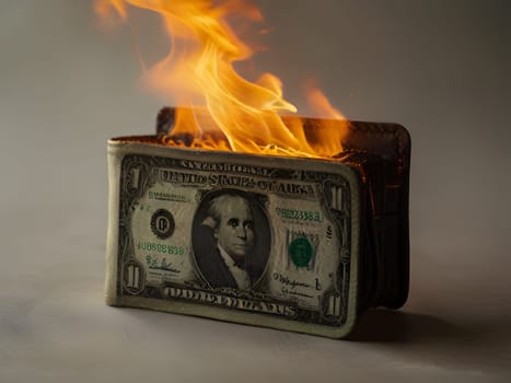 Dollars on fire business concept