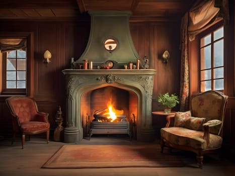 Fireplace in cozy old house