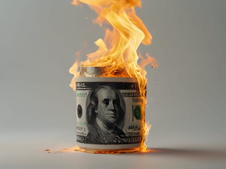Dollars on fire business concept