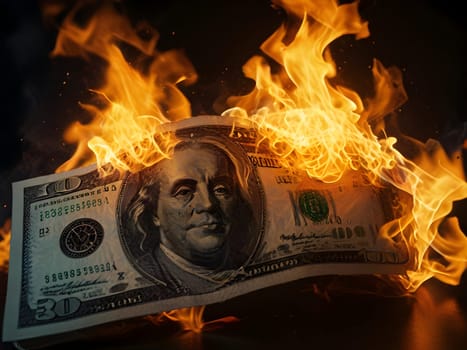 Dollars on fire business concept