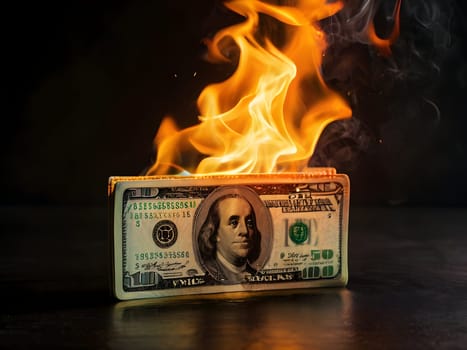 Dollars on fire business concept