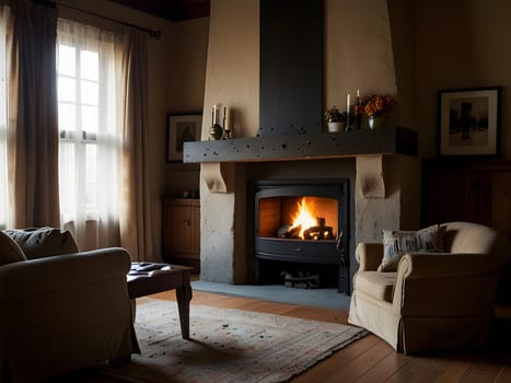 Fireplace in cozy old house