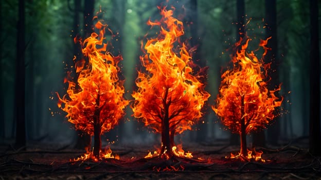 Fire flames in the forest