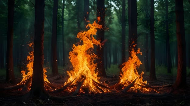Fire flames in the forest