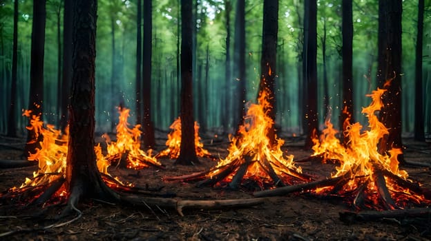 Fire flames in the forest