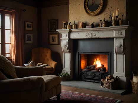 Fireplace in cozy old house