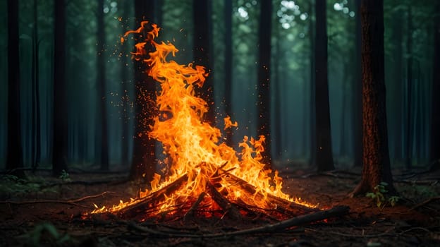 Fire flames in the forest