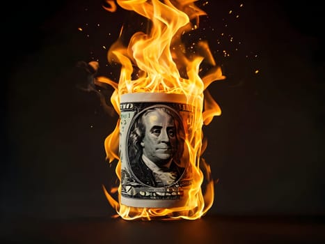Dollars on fire business concept