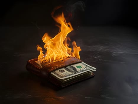 Dollars on fire business concept