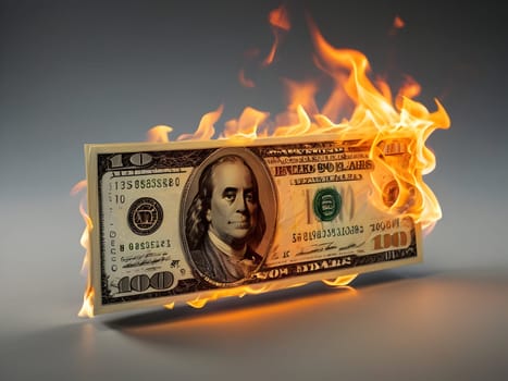 Dollars on fire business concept
