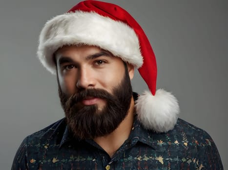 Bearded man with the Santa hat