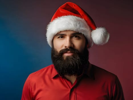 Bearded man with the Santa hat
