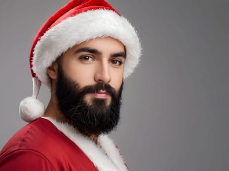 Bearded man with the Santa hat