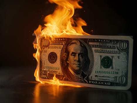 Dollars on fire business concept