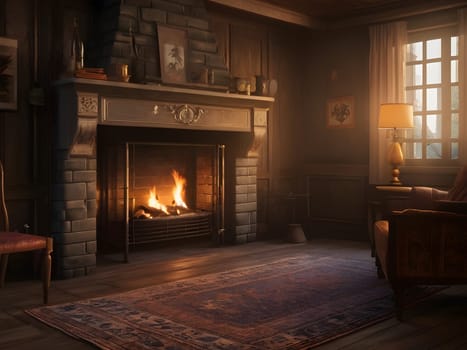 Fireplace in cozy old house