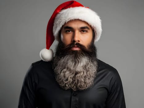 Bearded man with the Santa hat