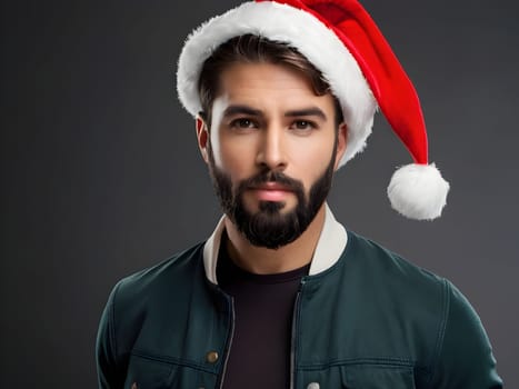 Bearded man with the Santa hat