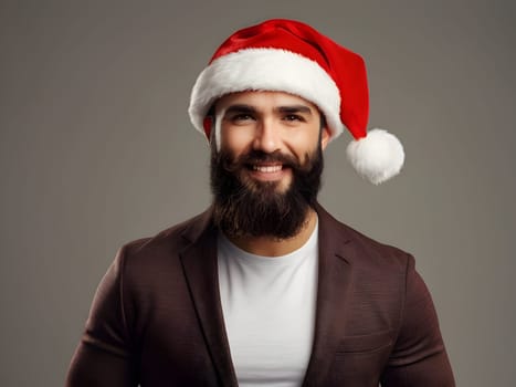 Bearded man with the Santa hat